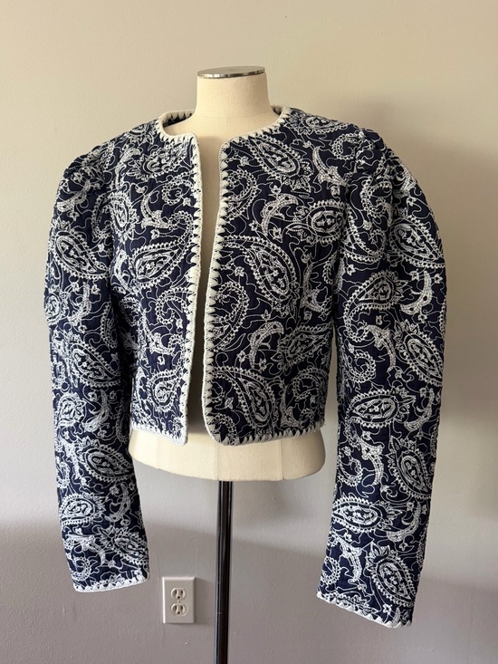 Sea New York Jackets & Blazers - Sea New York Theodora Navy and White Paisley Cropped Jacket